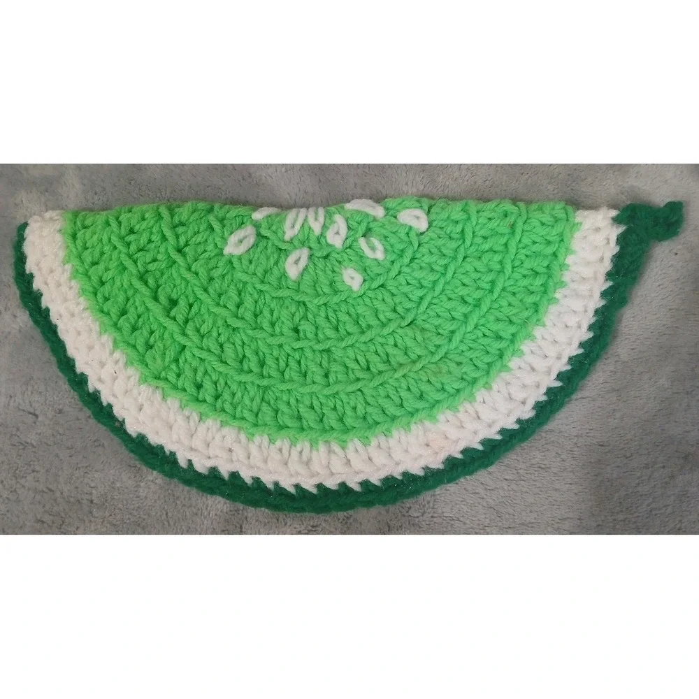 4 Handmade Crochet Pot Holders Fruit Slices Orange‎ Lime Lemon Watermelon READ